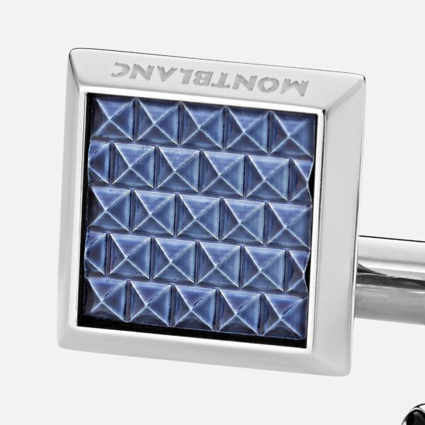 Montblanc Rectangular Cufflinks In Stainless Steel With Blue Patterned Inlay sku 123805