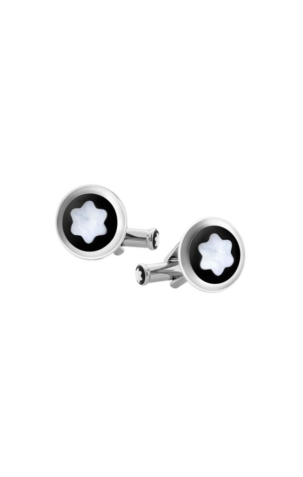 Montblanc Star Cufflinks round with black PVD and mother of pearl