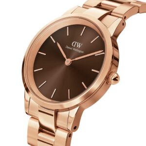 DANIEL WELLINGTON Iconic Link Amber Rose Gold watch with brown dial