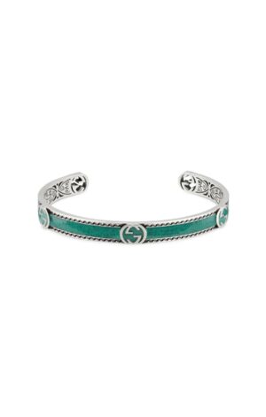 Gucci Sterling Silver Turquoise Enamel GG Bangle