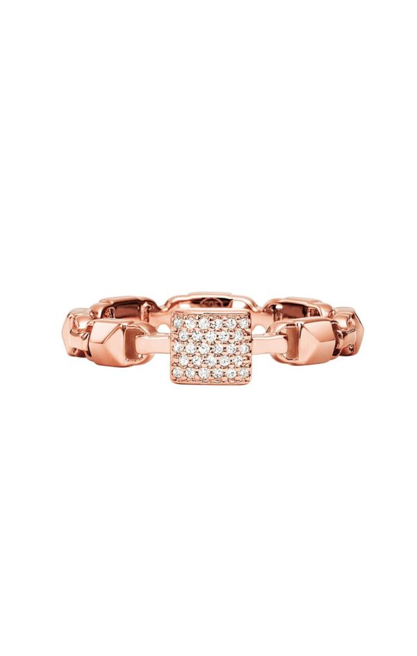 Michael Kors Mercer Link 14K Rose Gold-Plated Pave Padlock Ladies` Ring