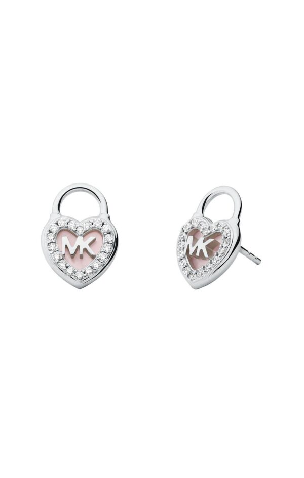 Michael Kors Premium Sterling Silver Mother of Pearl Heart Lock Ladies` Earrings