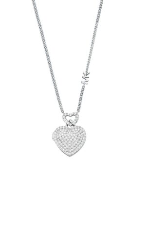 Michael Kors Premium Sterling Silver Pave Heart Locket Ladies` Necklace