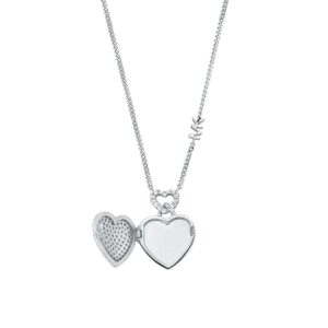 Michael Kors Premium Sterling Silver Pave Heart Locket Ladies` Necklace