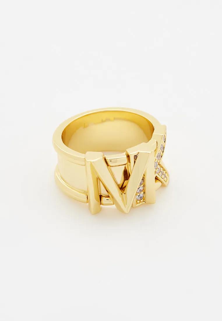 MICHAEL KORS Rose Gold Tone MK Logo Crystal dual end Open Ring MKJ7330791   Fidelity Store