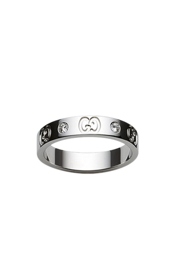 Icon thin band in 18kt white gold and diamonds