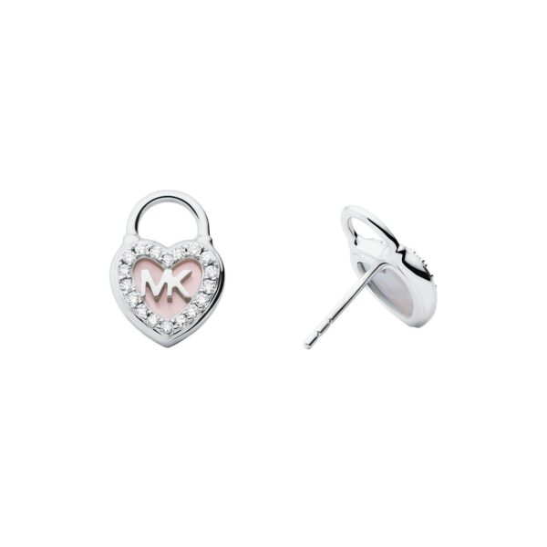 Michael Kors Premium Sterling Silver Mother of Pearl Heart Lock Ladies` Earrings