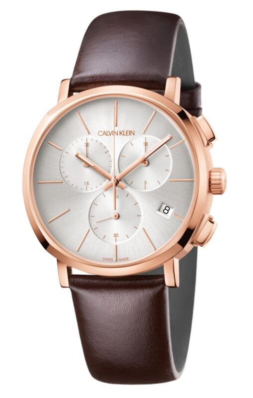 Calvin Klein Post Minimal Rose Gold Dial Black Leather Strap Watch For Men - K7622201