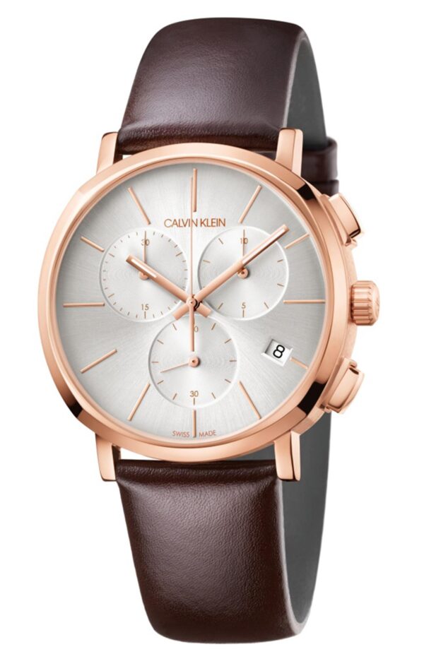 CALVIN KLEIN Posh Chronograph Rose Gold Stainless Steel Brown Leather Strap