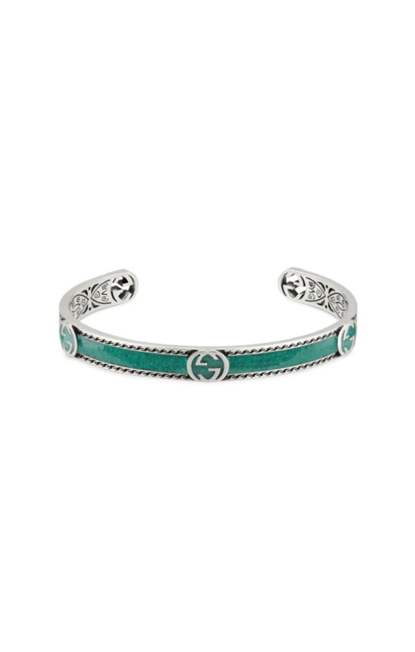 Gucci Sterling Silver Turquoise Enamel GG Bangle