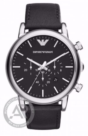 EMPORIO ARMANI LUIGI BLACK LEATHER STRAP