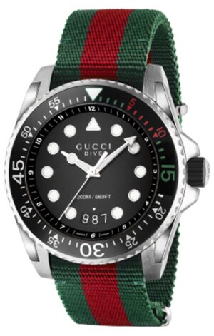 Gucci Dive Black Dial Multicolour Fabric Strap Watch