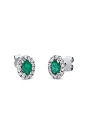 Brilliant Diamond & Emerald Earrings in 18K White Gold