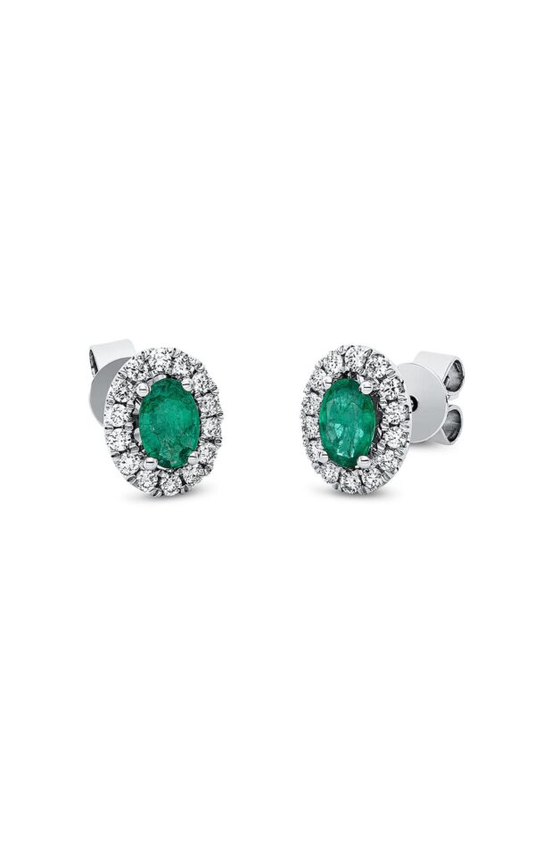 Brilliant Diamond & Emerald Earrings in 18K White Gold