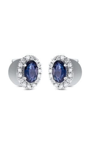 Brilliant Diamond & Sapphire Earrings in 18K White Gold