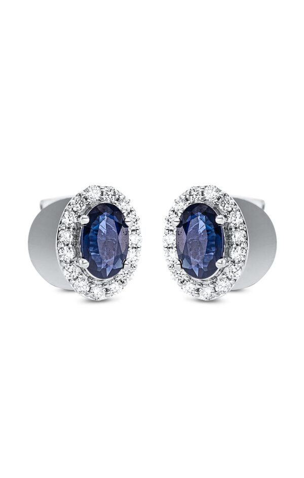 Brilliant Diamond & Sapphire Earrings in 18K White Gold