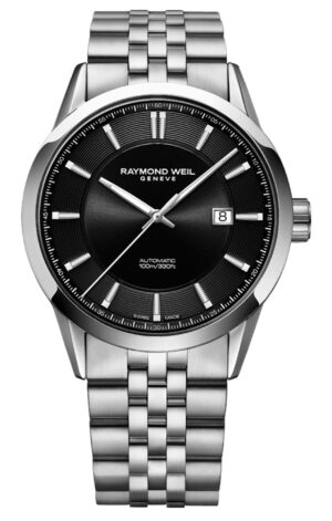 RAYMOND WEILFreelancer Men's Automatic Black Dial Stainless Steel Bracelet Watch, 42mm