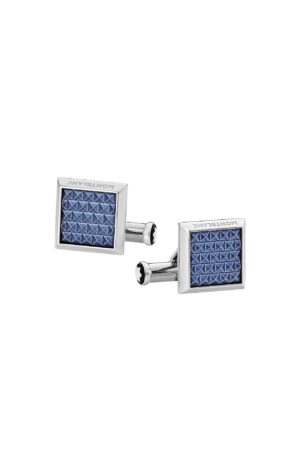 Montblanc Rectangular Cufflinks In Stainless Steel With Blue Patterned Inlay sku 123805